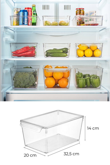 Hermia Organizador de Frigorífico 731, Set de 3 Piezas, Plástico Transparente sin BPA, 20 x 32,5 x 14 cm